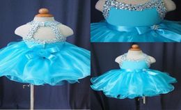 Glitz Cupcake Pageant Robes pour Petites Filles Bébé Perlé Organza Mignon Enfants Robes De Bal Courtes Infantile Bleu Clair Cristal Anniversaire P7091154