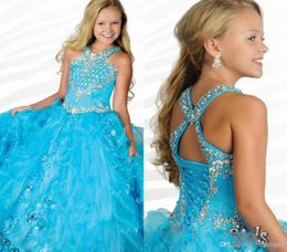 Glitz Girl039s Pageant Robes Halter Cristaux Paillettes Organza Plissé Filles Robe De Bal Princesse Robes De Soirée De Mariage Ritzee girl9843336