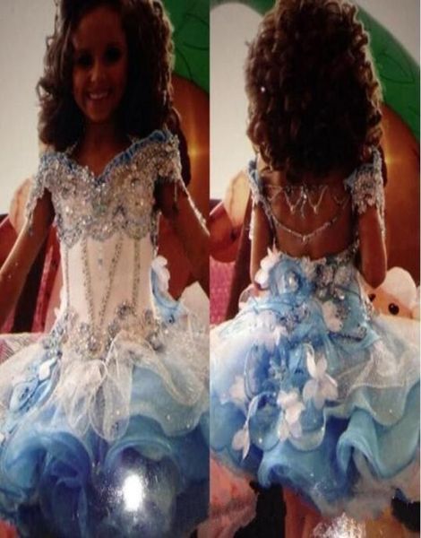 Glitz sans bretelles A Line Cupcake Organza Kids Pageant Robes Sparkle perle Firmal Girls Party Robes de bal avec Flower 2203549