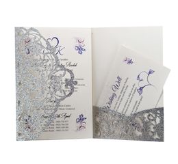 Gllitering Laser Cut Wedding Uitnodigingen OEM in Multi Colors Aangepaste Holle Vouwen Gepersonaliseerde Huwelijksuitnodiging Kaarten BW-HK241