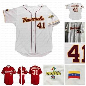 GlnC202 2006 Venezuela Clásico Mundial de Béisbol Jersey 41 Víctor Martínez 31 Zambrano Blanco Rojo Cosido Nombre Número