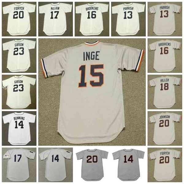 GlnC202 Maillot de baseball vintage Detroit 13 LANCE PARRISH 14 JIM BUNNING 1957 15 BRANDON INGE années 1980 16 TOM BROOKENS 17 DENNY McLAIN 1969 HILLER