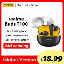 Version Globa Realme Buds T100 écouteurs Al ENC appel réduction du bruit casque tactile intelligent 28H de lecture de musique IPX5 étanche