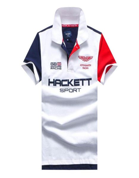 Global Inglaterra Fashion Men Hackett Polo camisas Aston Martin Hkt Racing Sport Polos GB London Brit Tees Shirt White Red1091978