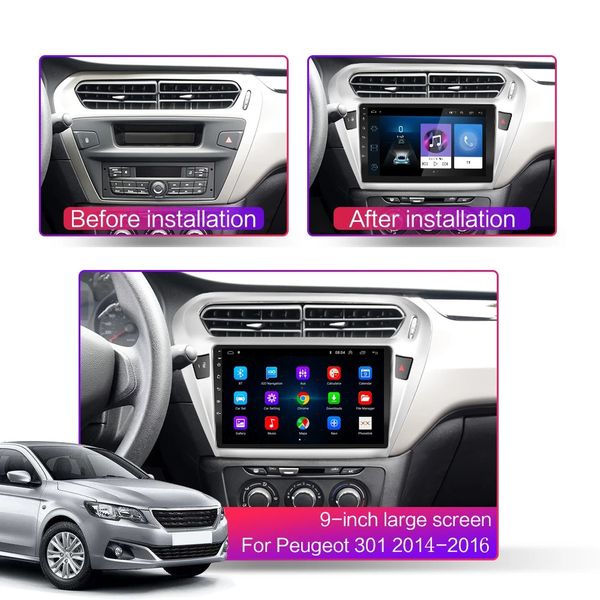 Lecteur vidéo de voiture pour PEUGEOT 301 Auto Radio GPS Navigation Global Free 1GB RAM 16G ROM 9 pouces Android