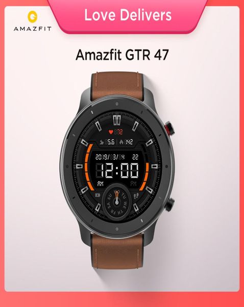 Version globale Amazfit GTR 47mm Smart Watch 5ATM Smartwatch imperméable 24 jours Batterie Contrôle en cuir Silicon Strap1852519