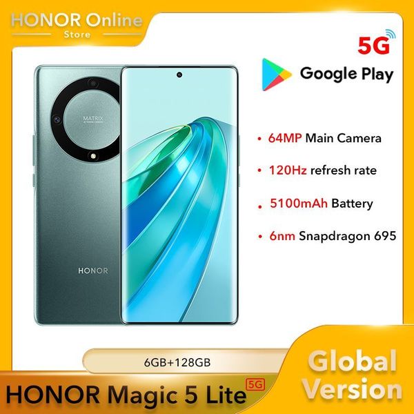 Versión global honor magic 5 lite 5g teléfono inteligente honor x9a 6.67 pulgadas 120hz pantalla amoled 64mp cámara 5100 mah teléfonos móviles