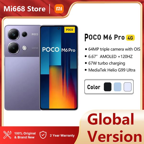 POCO M6 Pro 4G Helio G99-Ultra, Version globale, charge Turbo 67W, Triple caméra 64mp, avec batterie OIS 120Hz AMOLED 5100mAh