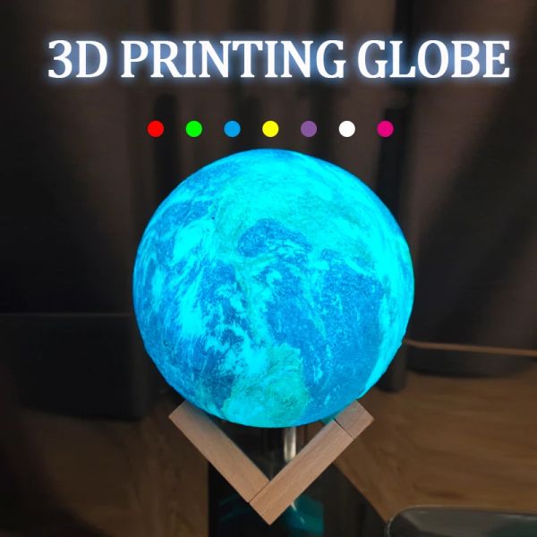 Globe 3D Printing Earth Globe Mapa mundial con soporte 16 luces de color Oficina en el hogar Decoración de escritorio Geografía Educativa Toy Bussiness regalo