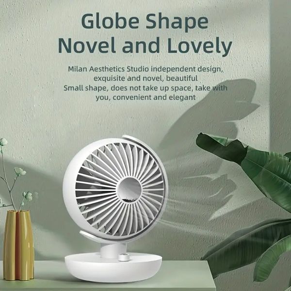 Globe Desktop Ventilador pequeño Ventilador eléctrico silencioso plegable Usuario doméstico Fuera del dormitorio Oficina Ventilador de escritorio Ventilador de circulación oscilante recargable USB 5600 MA