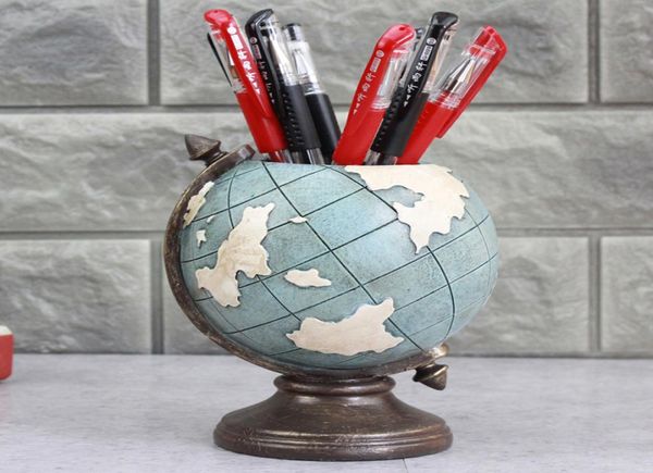 Globe Pen Pencil HolderDesk Bleu Crayon Tasse Organisateur Papeterie Accessoires Fournitures Décoratives Enfants Cadeaux Vintage Ornements Dec9953458