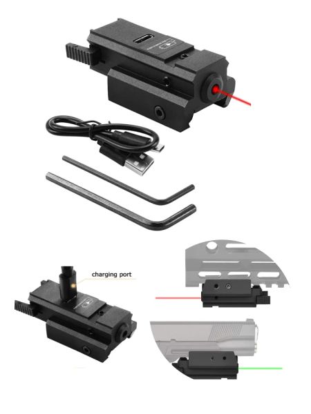 GLOCK Laser Voir USB Fit rechargeable Ajustement 20 mm / 11 mm Rail Dot à point rouge Collimateur laser