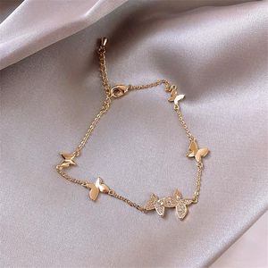 Glod argent couleur mariage bracelet à breloques pour femmes Couples classique cristal papillon Bracelets luxe main bijoux cadeaux lien chaîne