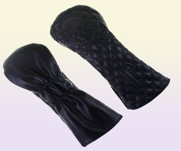 Gloof Golf Skull Skeleton Head Cover Club Black Leather Headcovers Set Fits Driver Fairway Wood Supplies 2205177127618