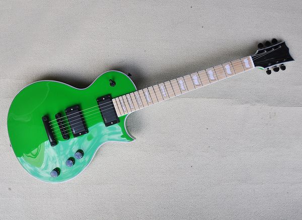 Guitarra eléctrica Gloss Green con pastillas EMG Diapasón de arce con incrustaciones de perlas que ofrece servicios personalizados