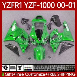 Carenados OEM verdes brillantes para YAMAHA YZF-R1 YZF1000 YZF R 1 1000 CC YZFR1 00 01 02 03 Carrocería 83No.84 YZF R1 1000CC 2000 2001 2002 2003 YZF-1000 00-03 Kit de carrocería de motocicleta