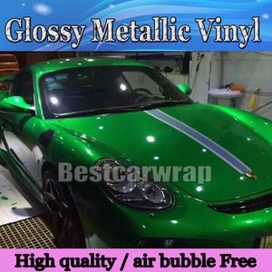 Gloss Metallic Vinyl Vinyl Car Emballage Film avec Air Libération Métallique Green brillant Bouler d'autocollant en papier d'aluminium Taille: 1,52 * 20m / rouleau