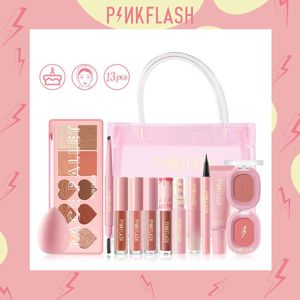 Brillo Pinkflash 1 aniversario juegos de maquillaje facial completo corrector líquido base belleza brillo de labios máscara delineador de ojos rubor facial cosmético