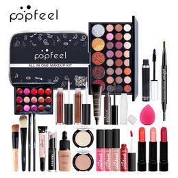 Glans POPFEEL Lipgloss Make-up Kwast Oogschaduw Blush Vloeibare Foundation Puff Cosmetische Tas Wenkbrauwpotlood Make-up Kit