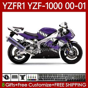 Carrosserie de moto violet brillant pour YAMAHA YZF-R1 YZF1000 YZF R 1 1000 CC 00-03 Bodys 83No.82 YZF R1 1000CC 2000 2001 2002 2003 YZF-1000 YZFR1 00 01 02 03 Kit de carénage OEM