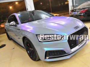 Gloss Rainbow Grey / Blue Shift Color Fow Vinyl Wrap With Air Bubble Free for Car Wrap Covering Film Foil Maat: 1,52 * 20m / roll 5X67FT