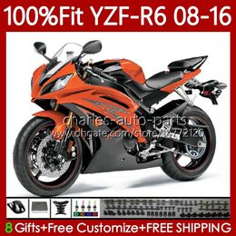 Injectie Bodys voor Yamaha YZF-R6 YZF R 6 YZF R6 600 YZF-600 YZFR6 08 09 10 11 12 13 15 16 99NO.129 Dark Orange BLK YZF600 2008 2009 2010 2011 2012 2013 2014 2015 2016 OEM Fairing