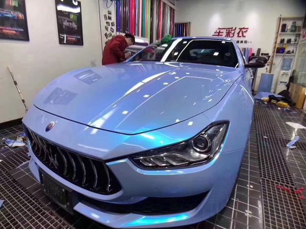 Super Gloss Candy Dreamy Grey Blue Vinyl Wrap Adhesivo Película Brillante Rock Grey Car Wrapping Foil Roll Air Bubble