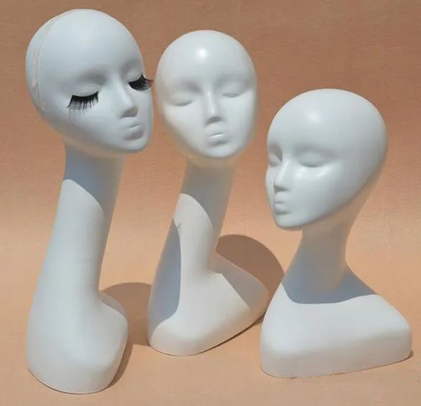 Mannequins blancs brillants pour femmes, tête à Long cou, présentoir de cheveux pour perruque, chapeau, écharpe, sans maquillage ZZ