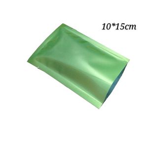 Brillant 10*15 cm vert 200 pcs thermoscellage ouvert top sacs d'emballage alimentaire mylar valve à vide puissance paquet sac en plastique cadeau emballage pochette