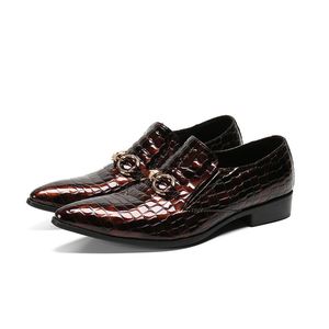 Brillant Alligator cuir Oxford chaussures hommes bout pointu italien chaussures de mariage métal cerceau à la main mode géants chaussures nouveauté