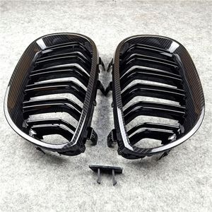 Grilles de rein noir brillant pour série 5 E60 E61 Grille de calandre de capot avant à 2 lamelles Grilles en maille aspect carbone 2004-2009