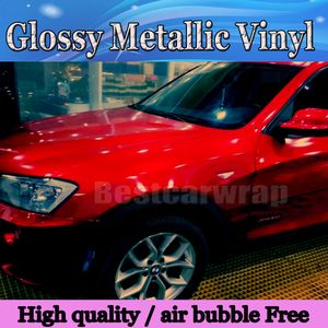 Glanzende Candy Blood Red Car Wrap Vinyl Film Met Air Release CANYD ROOD Glans Glanzende Wrap Folie Sticker Afdekvellen Maat 1 52 20M185Q