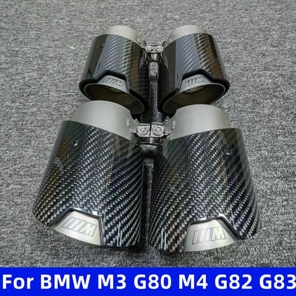 Punta de escape de fibra de carbono brillante, compatible con BMW G80 M3 G82 G83 M4, tubo silenciador de sistema de escape de acero inoxidable esmerilado de rendimiento