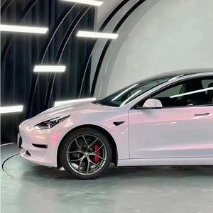 Película de revestimiento de vinilo rosa perla con purpurina de diamante brillante, pegatina autoadhesiva, rollo de envoltura de coche rosa Aurora, revestimiento de PET