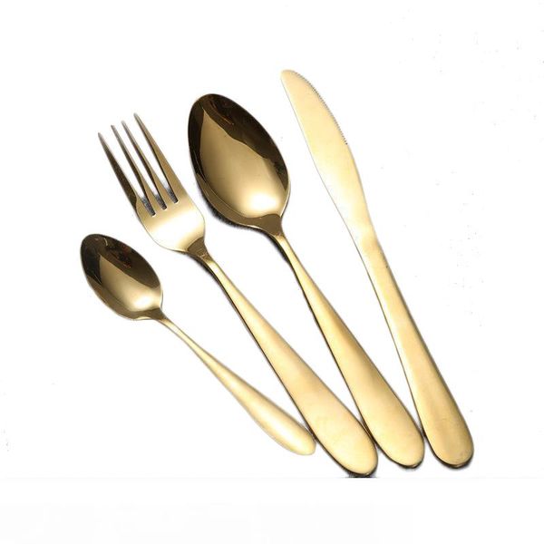 Couverts de table en acier inoxydable doré brillant, cuillère, couteau, fourchette, vaisselle, lavable au lave-vaisselle, hôtel, Restaurant