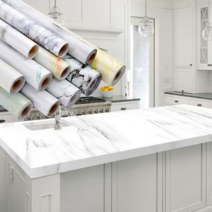 Brillant marbre papier granit gris rouleau cuisine comptoir armoire meubles rénové épais papier peint PVC cuisine autocollant 40CMX1M