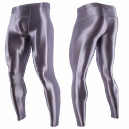 Pantalon de survêtement sexy pour hommes brillants Leggings de yoga serrés Entraînement en satin Pantalon de sport slim grande taille 07ef #