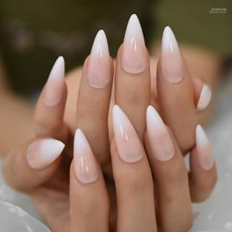 Glossy ombre Franse nep -nepnagels Gradiënt roze naakt lange scherpe kunstmatige uv valse salon feest nagel tips faux ongle prud22