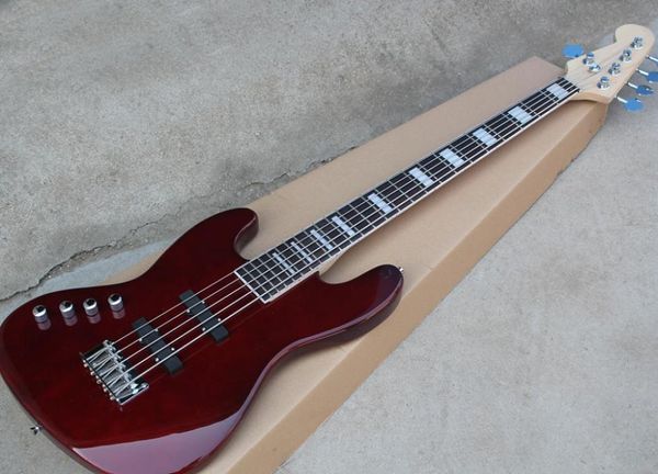 Guitare de basse électrique à gauche rouge gauche à 5 cordes avec 24 Fretsrosewood avec un bloc enracined8887094