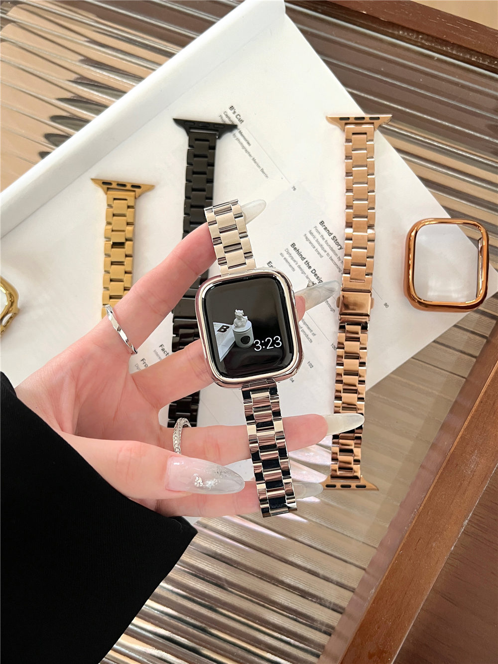 Glossy Stainless Steel Wrist Band Strap + Bumper Case For Apple Watch Ultra 2 9 8 7 6 5 49mm 45mm 44mm