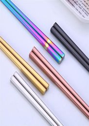 Titane brillant Titanium Goldplated Topsticks Clockshistics en acier inoxydable coloré en or rose Black Rainbow Square Copsticks120pair T1I827046795