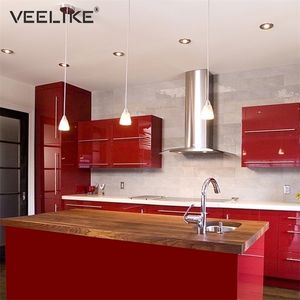 Película de vinilo brillante PVC Impermeabilizable Fondos de pantalla adhesivo extraíbles para gabinetes de cocina Pegatinas de pared de papel Decoración del hogar Y200103