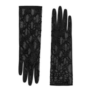 Gant De Luxe Coupe-Vent Chaud Top Qualité Noir Tulle Gants Pour Femmes Designer Dames Lettres Imprimer Dentelle Brodée Conduite Cinq Mode Mince Parti Gants 2 Taille