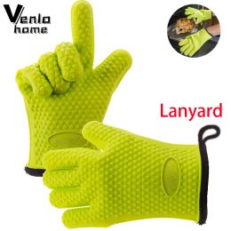 Gants 1 / 2pc Gant de silicone avec gants de gril de cuisine longe