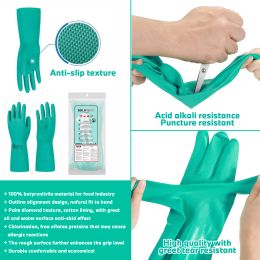 Gants 1 paire 13 '' Gants de nitrile supplémentaires épaisses chimiques, résistants à l'acide, manches longues pour le jardinage, la peinture, le nettoyage, le décrean.