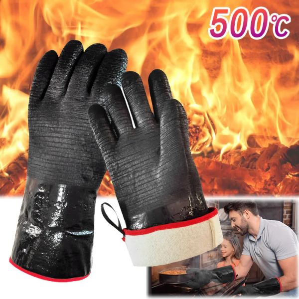 Gants 1 / paire longue gantelet néoprène en caoutchouc enduit de température enrobée de travail résistant aux gants anti-imperméable pour les mains de la cuisine en toute sécurité