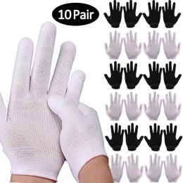 Handschoenen 10/1Pair Nylon Handschoenen Wit/zwart Werk Beschermingshandschoen niet -slip Elastische handschoenen voor ambachtelijke wasbare reinigingsgereedschap Tuinbenodigdheden