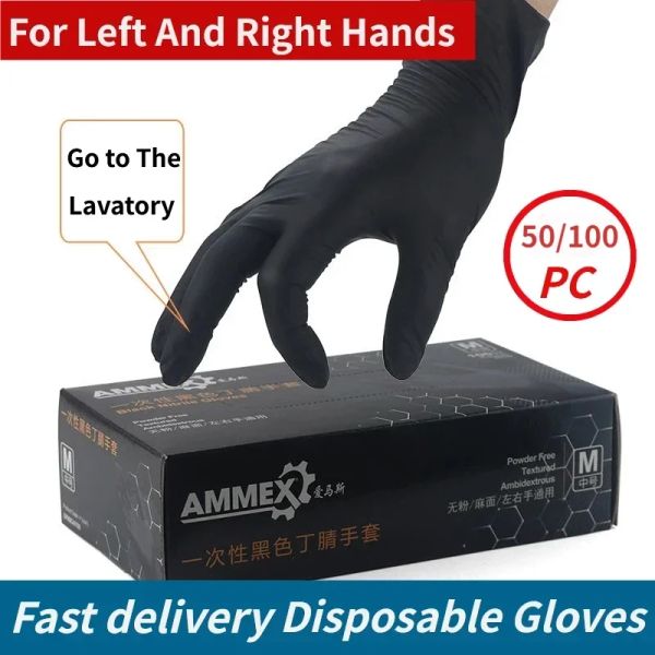 Gants 100p gants jetables nitriles gants étanches en poudre de poudre gratuites gants jardin de cuisine ménage laboratoire