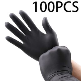 Gants 100 pack gants jetables nitriles noirs pour le nettoyage des ménages outils de sécurité en latex unisex gants de jardinage antistatique gratuit