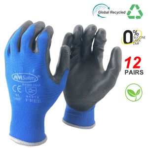 Gants 12 paires Excellents gants de jardin de résistance d'usure avec gant de protection de protection de la sécurité du palmier enduit de nylon en nylon en tricot